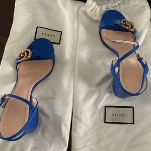 Gucci Electric Blue Marmont Block Heel Sandals